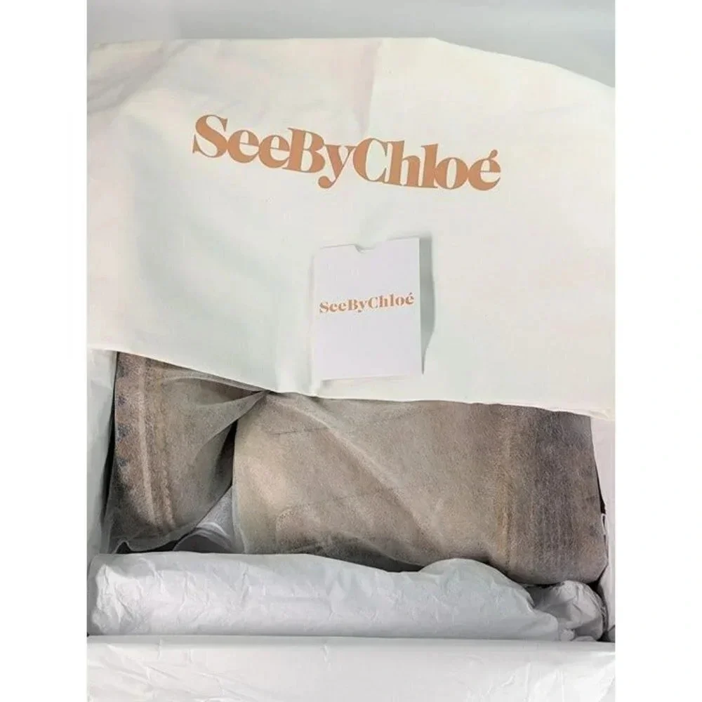 See By Chloe Women's Mallory Leather Chelsea Boots Beige Size 37 EU MSRP $475 - Picture 10 of 11